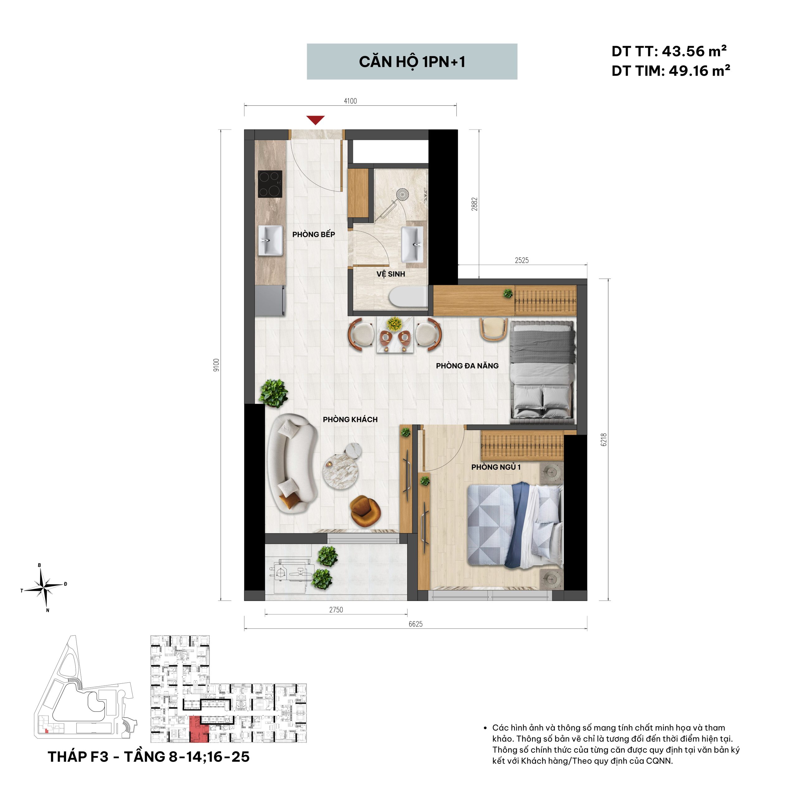 Sun Glory Residence 21 layout-can-ho-1-phong-ngu-1-sun-glory-residence